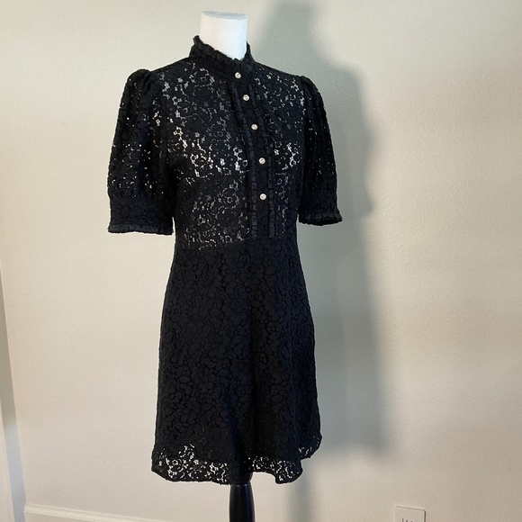 ZARA Black Lace Dress With Jewel Buttons Size Medium - Picture 2 of 11